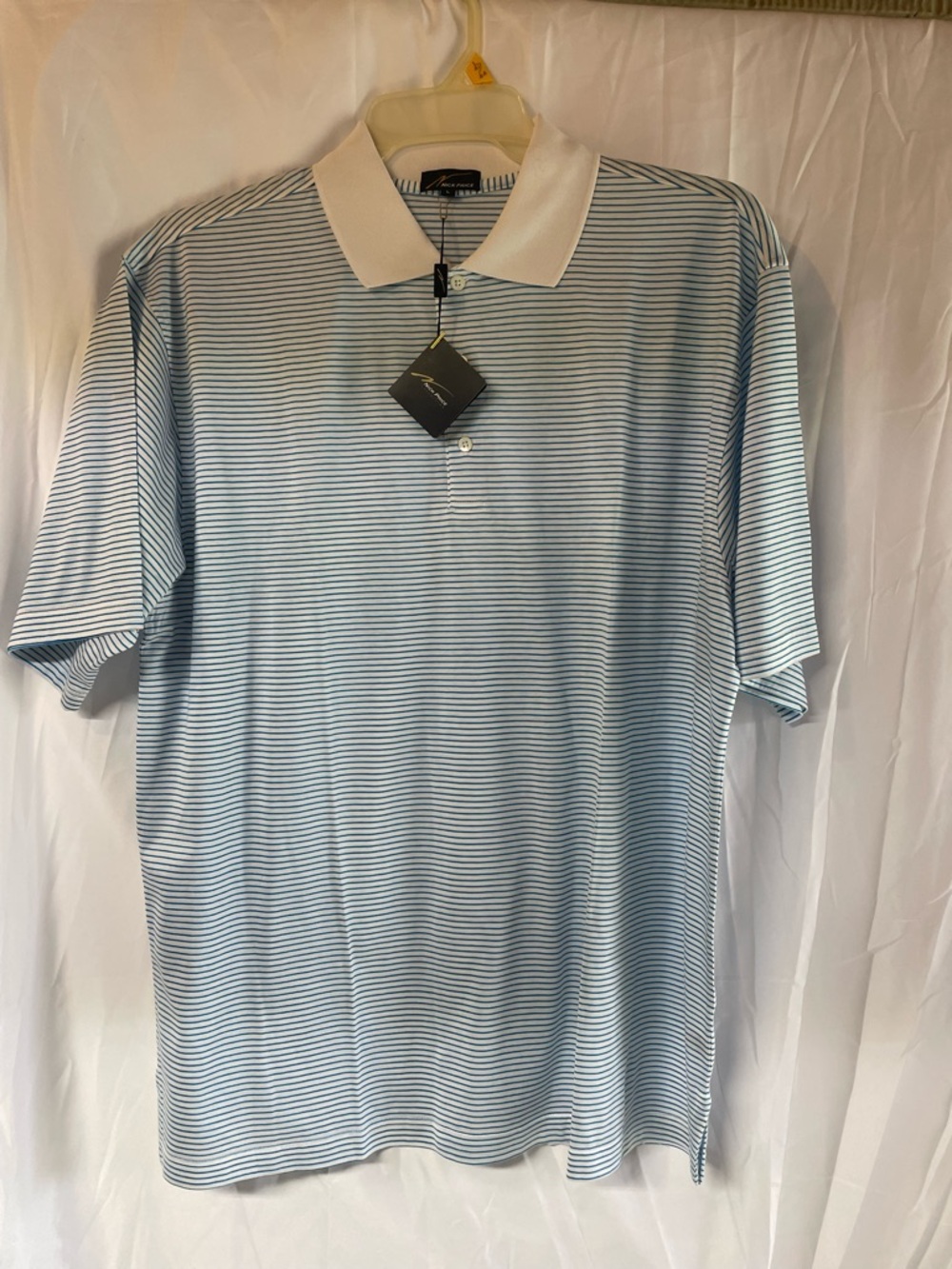 Nick Price Men's Light Blue Micro-Striped golf Polo with White Contrast Collar